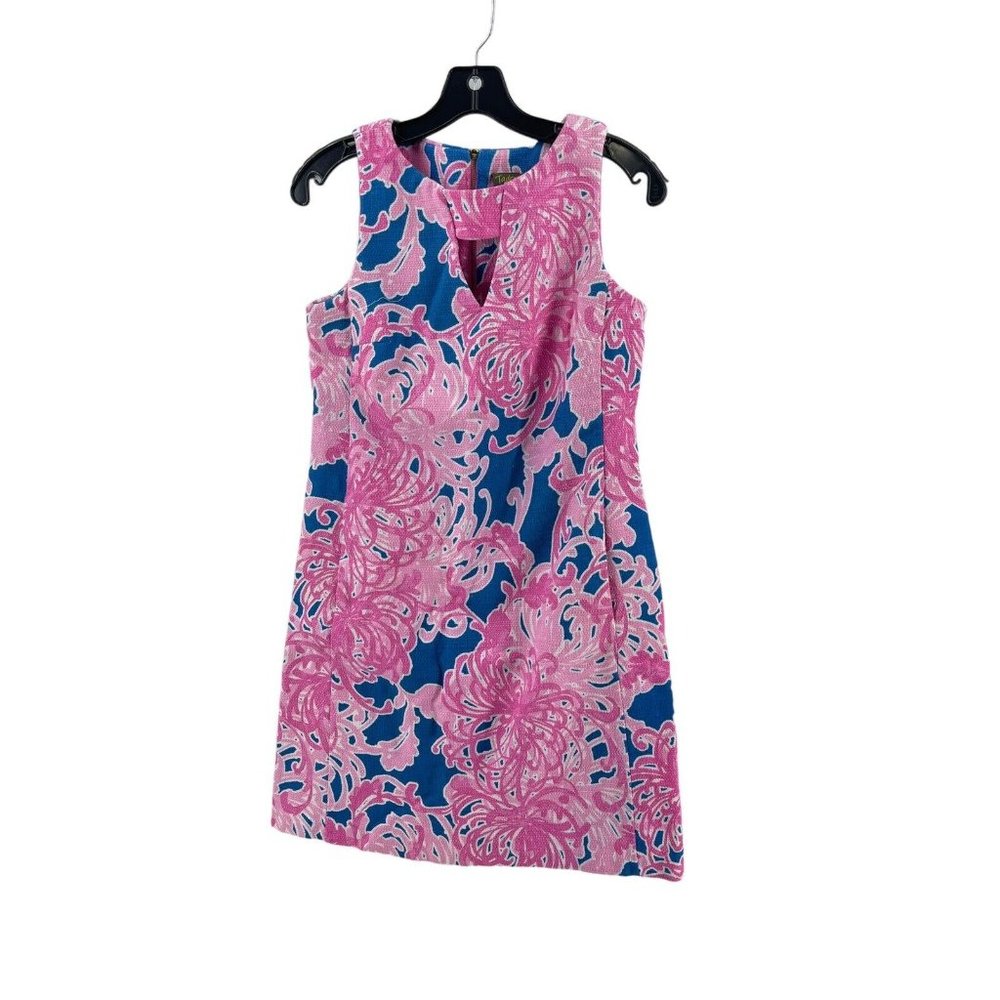 Taylor Women's Pink Blue Sleeveless Tropical Floral Pockets Dress Size 4
